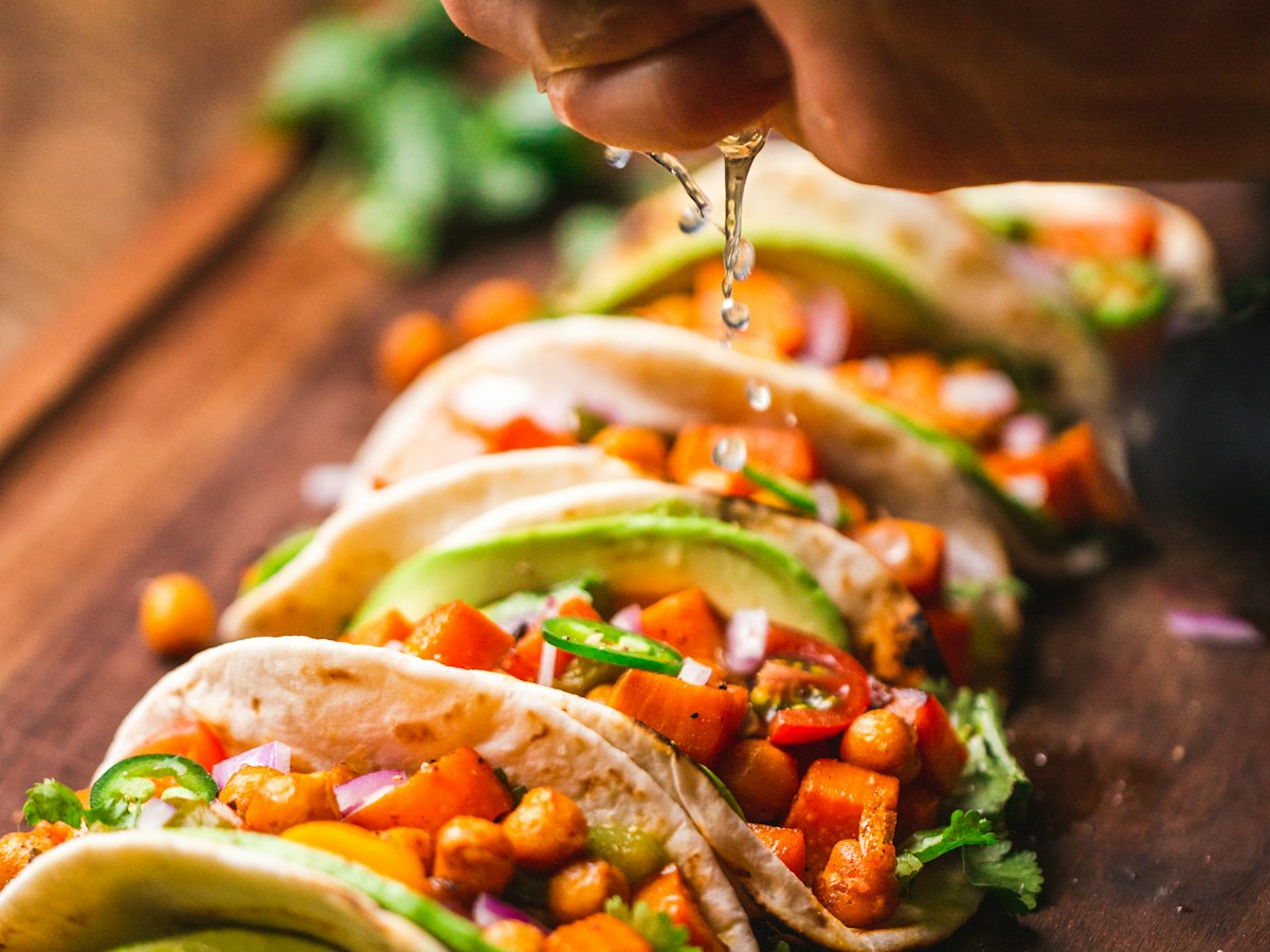 Lime squeezed over tacos